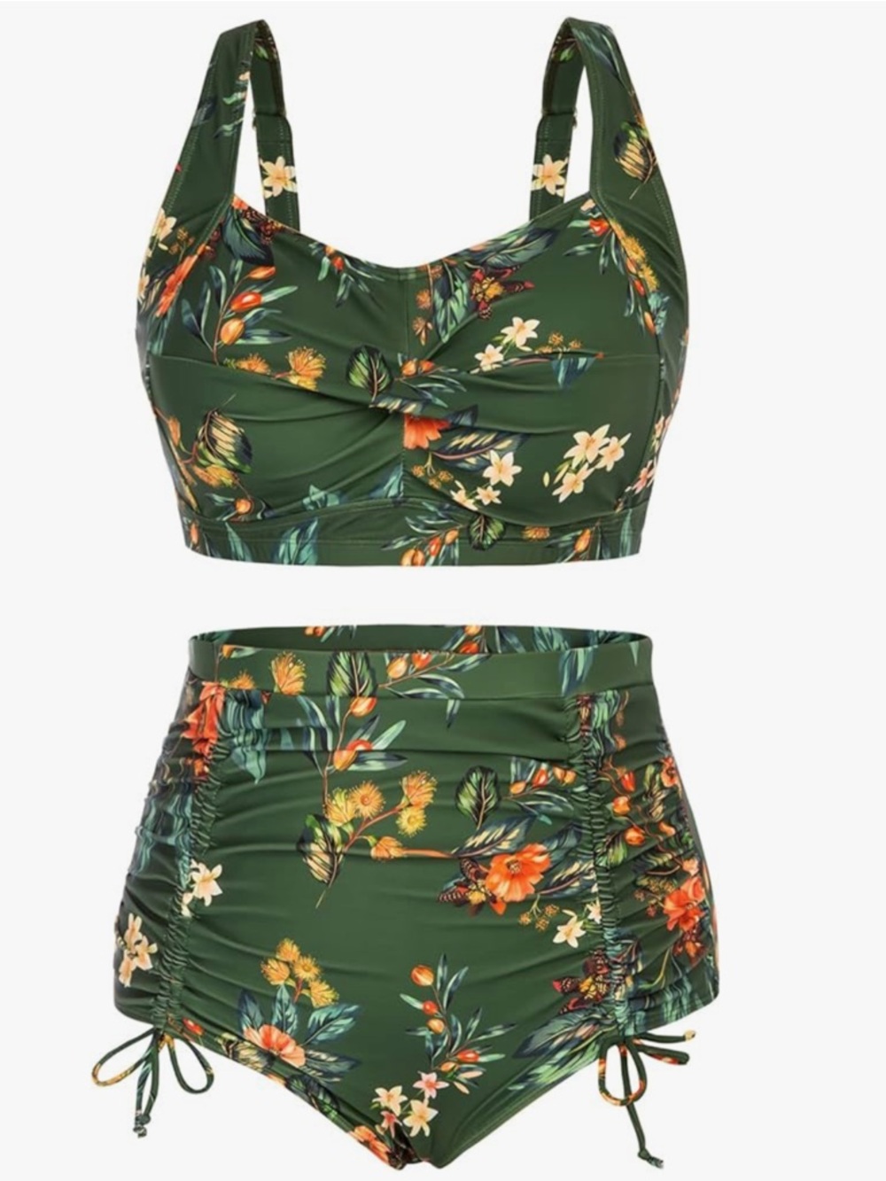 Hanna Nikole Plus Size Swimsuit Twist Front Bikini Drawstring Ruched Bottom